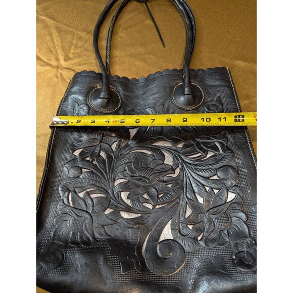 Patricia Nash Italian Leather Cutout Floral Tote Black, Pink + Removable Insert - Picture 3 of 8